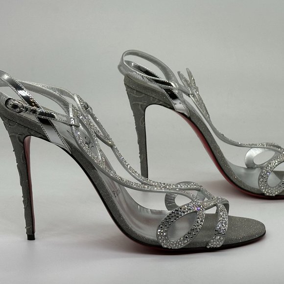 Christian Louboutin DOUBLE L STRASS 100 Crystal Glitter Sandals Heel Shoes - Picture 9 of 16